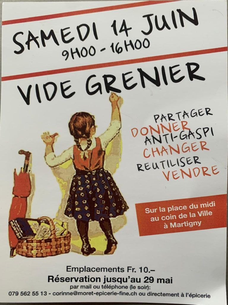 Affiche vide grenier Martigny samedi 14 juin 2025